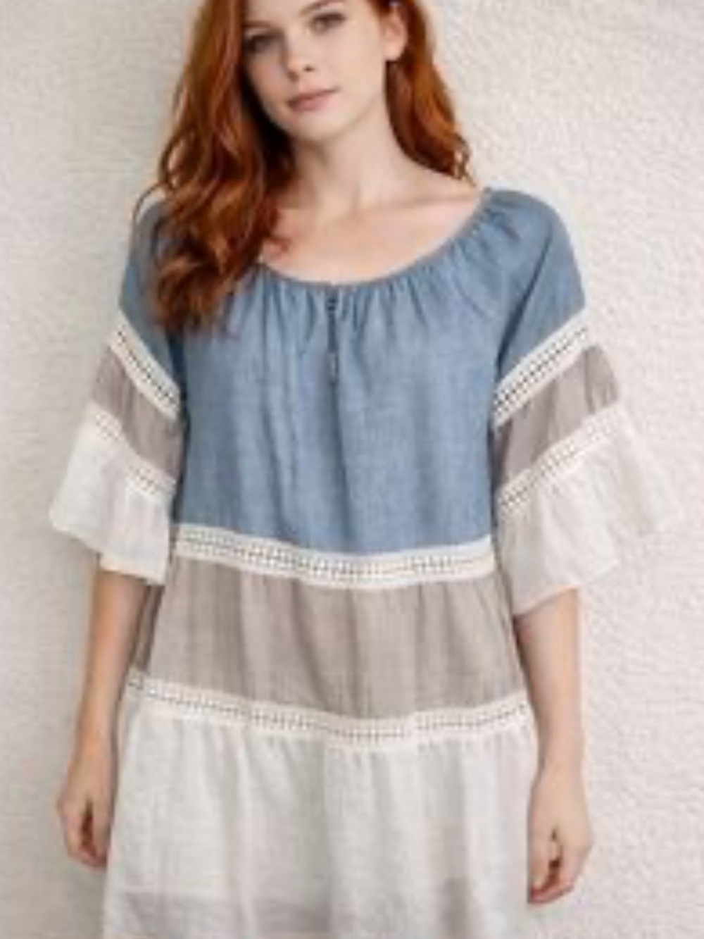 Vasna Color-Block Boho Tiered Peasant Dress Size Large New With Tags
